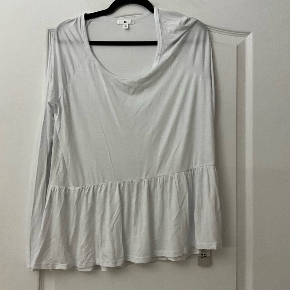 bp Women's White Long-Sleeve Peplum Top SZ L - Picture 2 of 5